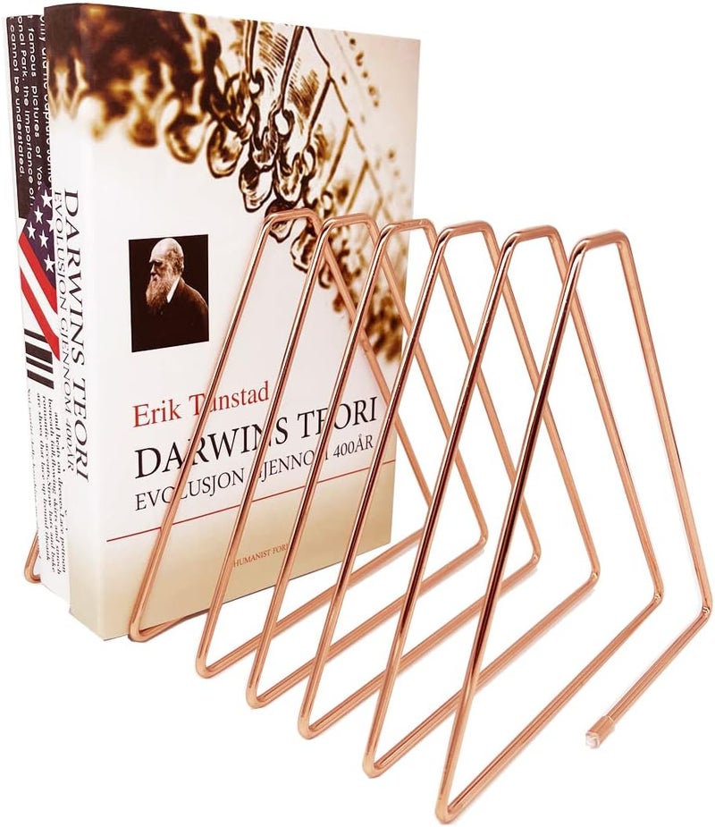 JIARI Decorative Book Organizer Magazine Holder, Desktop File Sorter Organizer Bookshelf Bookends Book End, Telescopic Metal Bookend 7 Section (Rose Gold) - Image 1